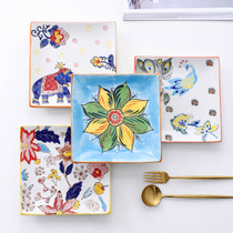 Hand-painted plate Dish Home creative personality underglaze ceramic American square plate Western steak plate pasta plate