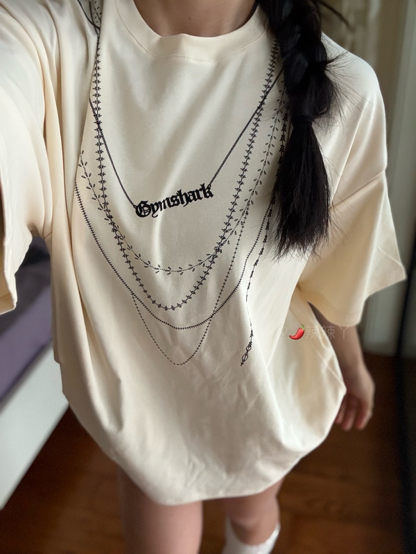 Spicy Exclusive Shark Nameplate Necklace Print Short Sleeve Unisex Trendy Loose Fit Sports Casual Spicy Exclusive Shark Nameplate Necklace Print Short Sleeve Unisex Trendy Loose Fit Sports Casual