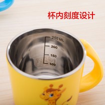 Anti-fall hot with lid toddler drinking cup with scale Milk Cup stainless steel Cup Cup 304 with Cup hand Cup