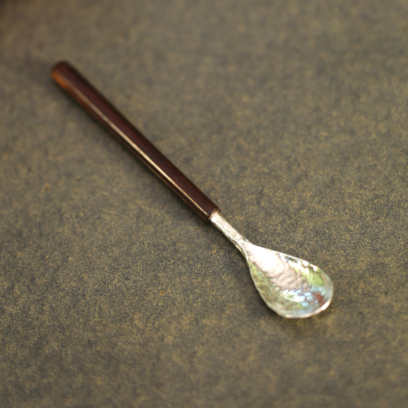 Idle Yunya Play Chinese Pure Handmade Purple Sandalwood Handle Pure Silver Tea Spoon Teaspoon Teaspoon Tea Daub Tea Daofu Tea With Spare Parts-Taobao