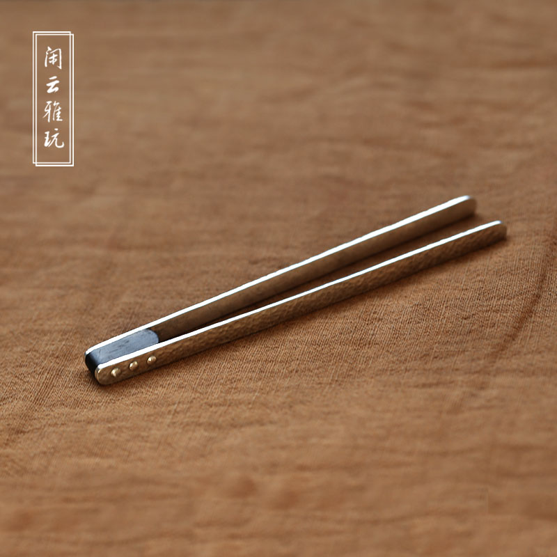 Pure handmade s999 sterling silver hammer pattern ebony tea clip cup cup cup bubble tea tool accessories spare parts tea ceremony six gentlemen