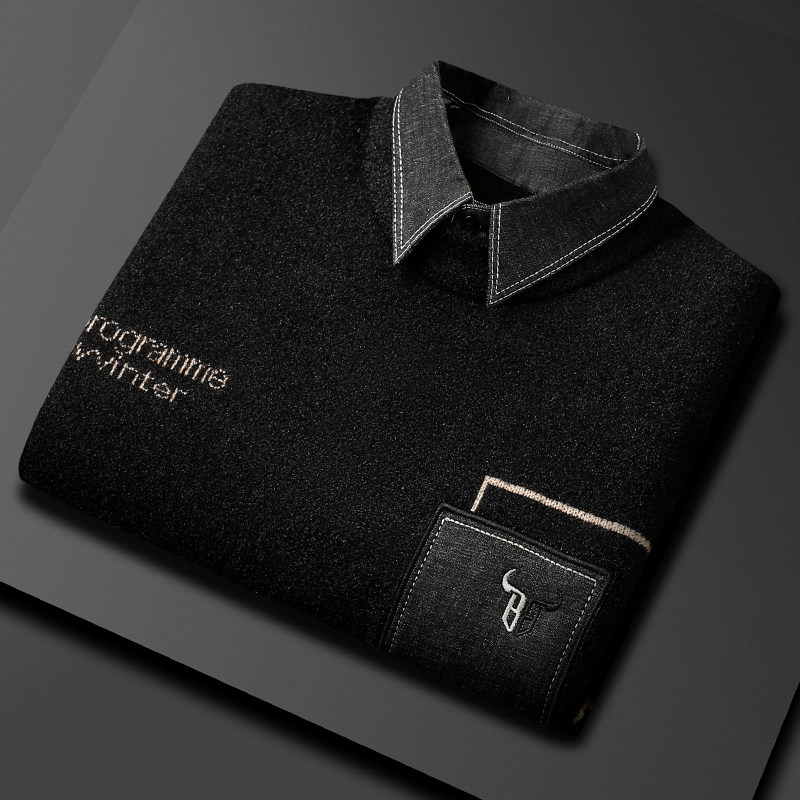 Fake two sweaters men's shirt collar knitwear 2020 new trend thickened lead bottom shirt autumn and winter top tide
