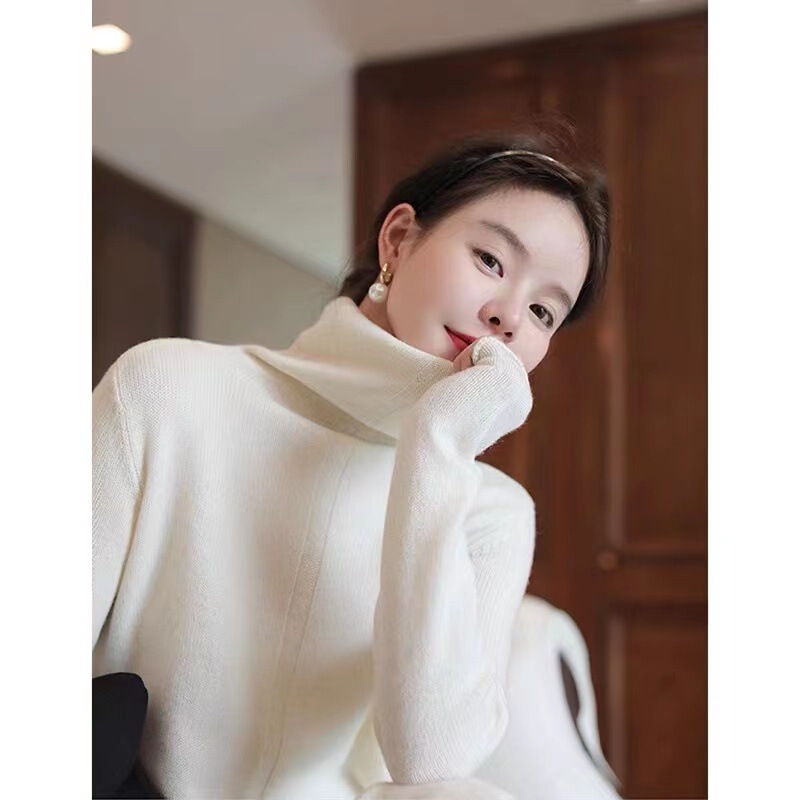Autumn and Winter High-Neck White Knitted Dress, Casual Mid-Length Skirt with a High-End Feel, Paired with a New Thickened Coat for Warmth