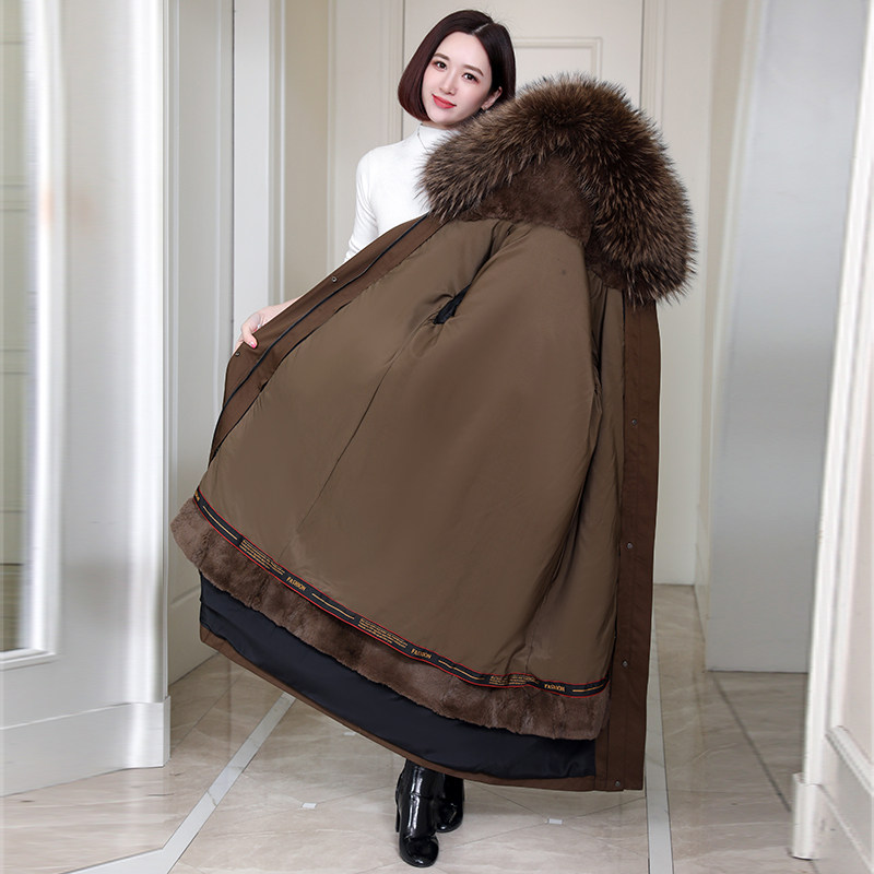 Haining Fur Pie Overcome Women's Winter 2022 New Explosive Rex Rabbit Fur Liner Detachable Mid-length Hooded Jacket