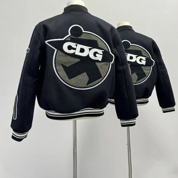 Old-School Brand's Autumn and Winter Embroidered Cdg Baseball Jacket, 40Th Anniversary Collaboration, Vibe Style Streetwear Jacket