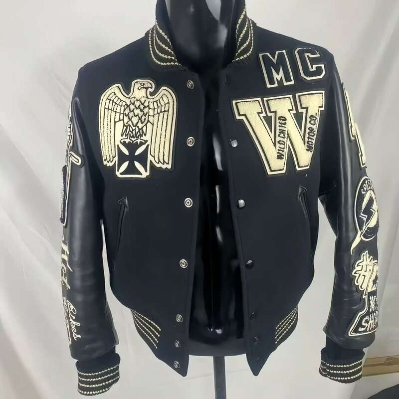 Autumn and Winter Plus Size 125kg American-Style Skull Spider Embroidery Baseball Jacket Men's Loose Dark Style Coat Autumn and Winter Plus Size 125kg American-Style Skull Spider Embroidery Baseball Jacket Men's Loose Dark Style Coat