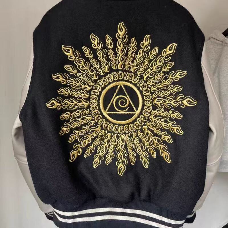 Collaboration Model American Retro Vibe Embroidered Baseball Jacket with Eye of Light Embroidery for Men and Women, Couple Style, Street Style Cool Jacket