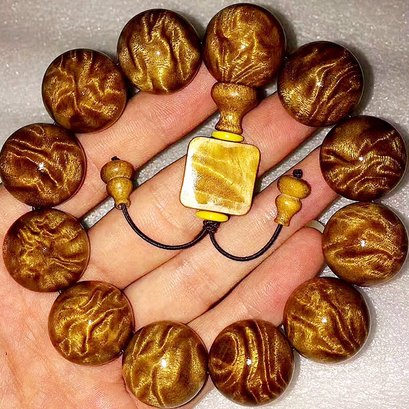 Golden silk nanmu lightning gentian men's 20 bead bracelets women's hand full of water ripples collection gift gifts