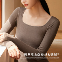 Silk De velvet thermal underwear autumn clothes women seamless square collar slim body heat wool medium thickness base warm clothing New