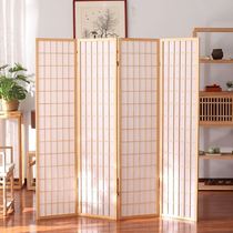Japanese-style screen partition porch folding living room about solid wood screen tea room camphor grid background wall beauty salon sauna