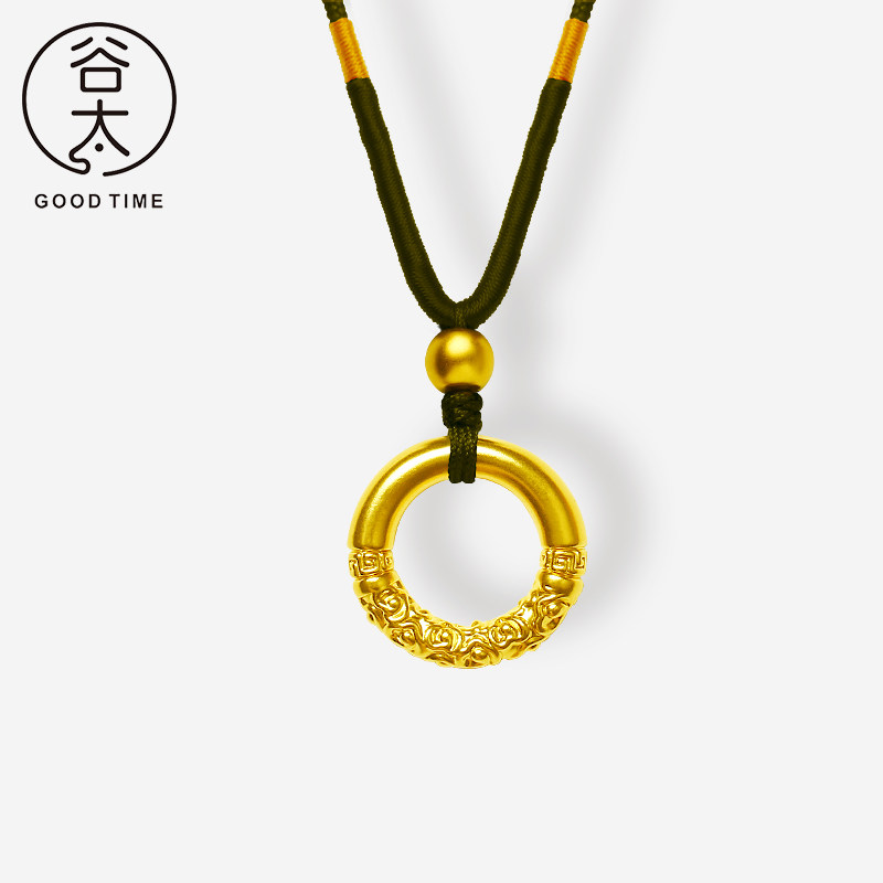 Valley Taipean buckle gold pendant hanging rope ancient fataway gold 999 gold necklace Men's Ruyi Gold Hoop Concentric Circles-Taobao