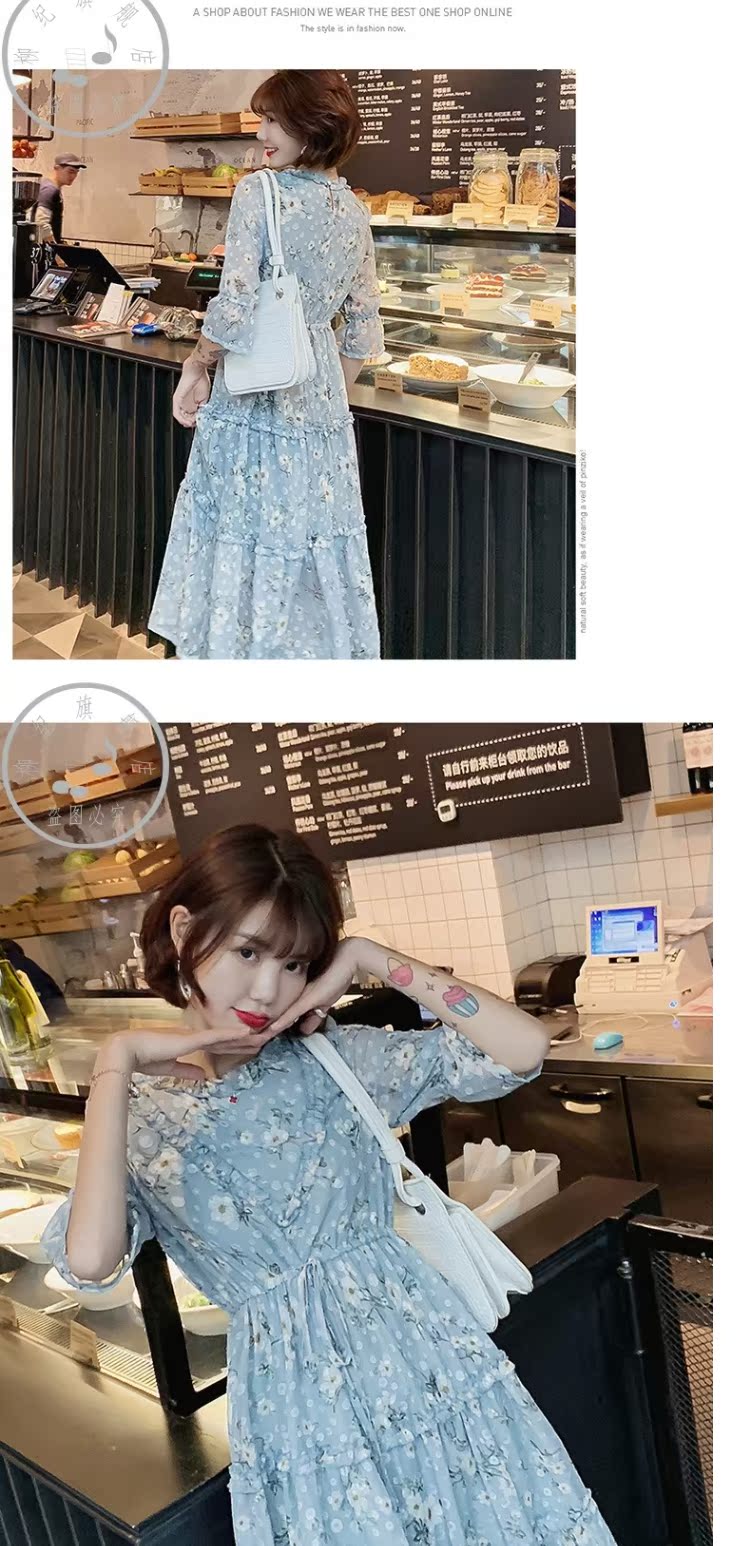 Liu Ji 2019 Mùa hè mới của phụ nữ Thời trang Hàn Quốc In đầm ngọt ngào Dây rút thanh mảnh Eo A Shape - A-Line Váy đầm xòe ngắn