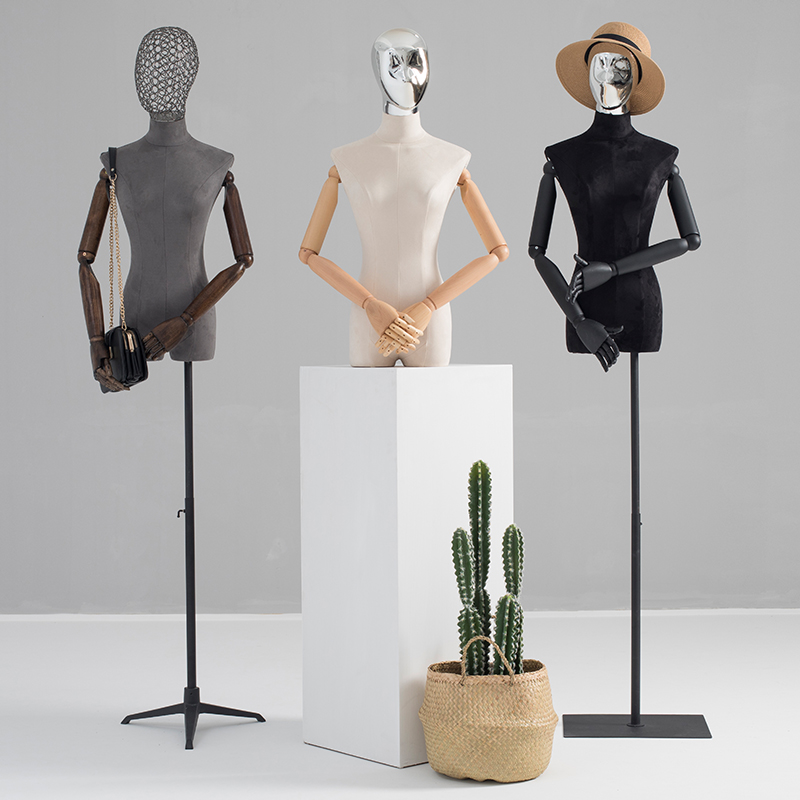Model Props Female Suede Suede Cloth Clothing Shop Display Silver Plated Hollowed-out Lead Half Body Fake Human Model Rack