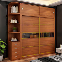 Wardrobe push-pull sliding door Modern simple rental room Solid wood household bedroom overall large wardrobe Economic small apartment type