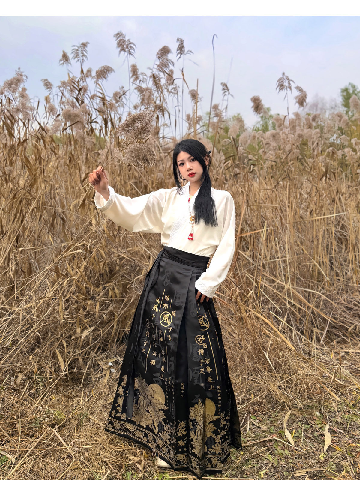 китайский костюм 梦唐记凤凰于飞原创大码汉服胖mm冬季200斤大码马面裙文字织金