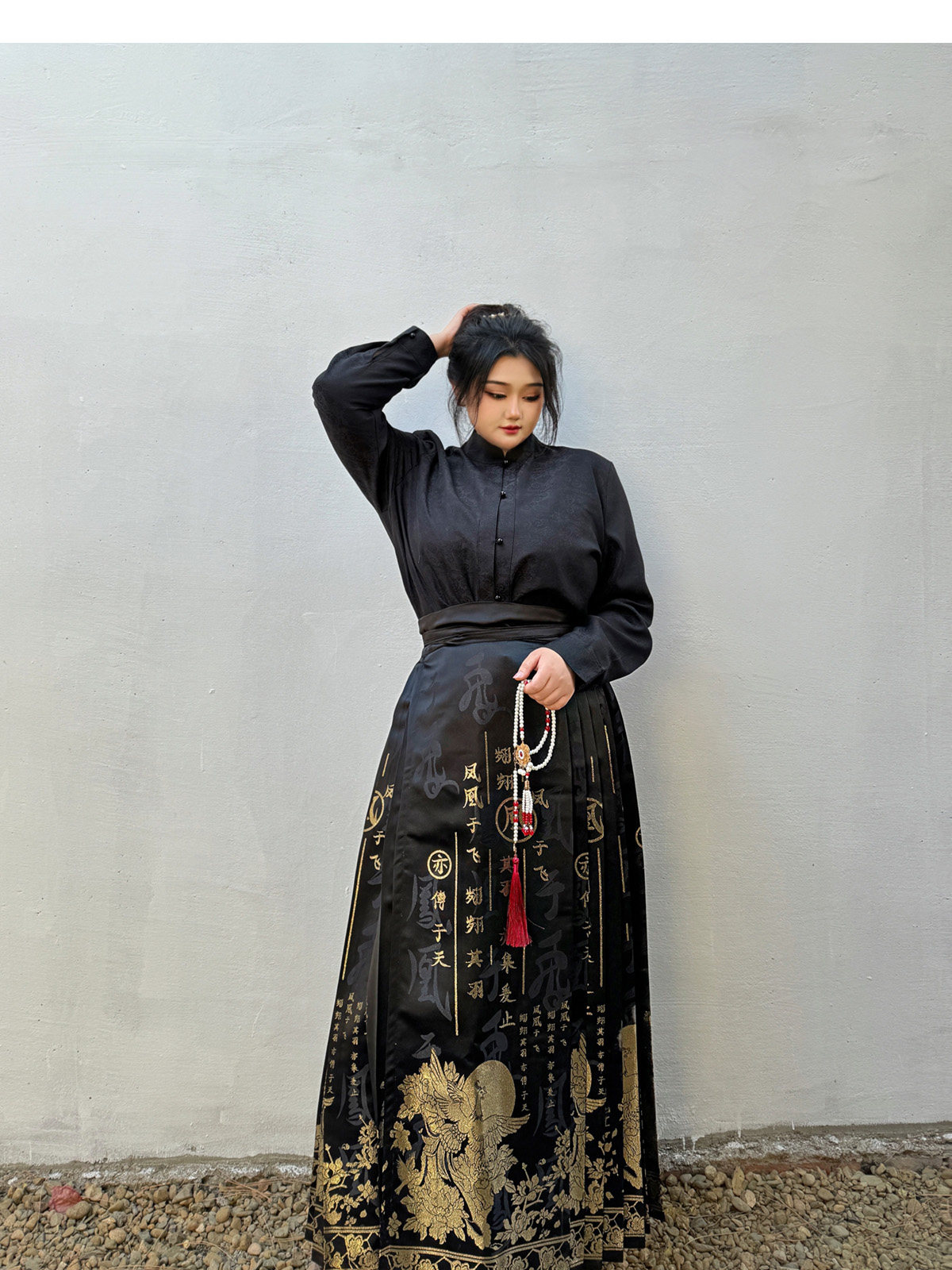 китайский костюм 梦唐记凤凰于飞原创大码汉服胖mm冬季200斤大码马面裙文字织金