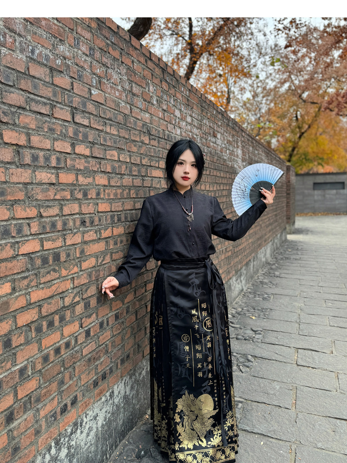 китайский костюм 梦唐记凤凰于飞原创大码汉服胖mm冬季200斤大码马面裙文字织金