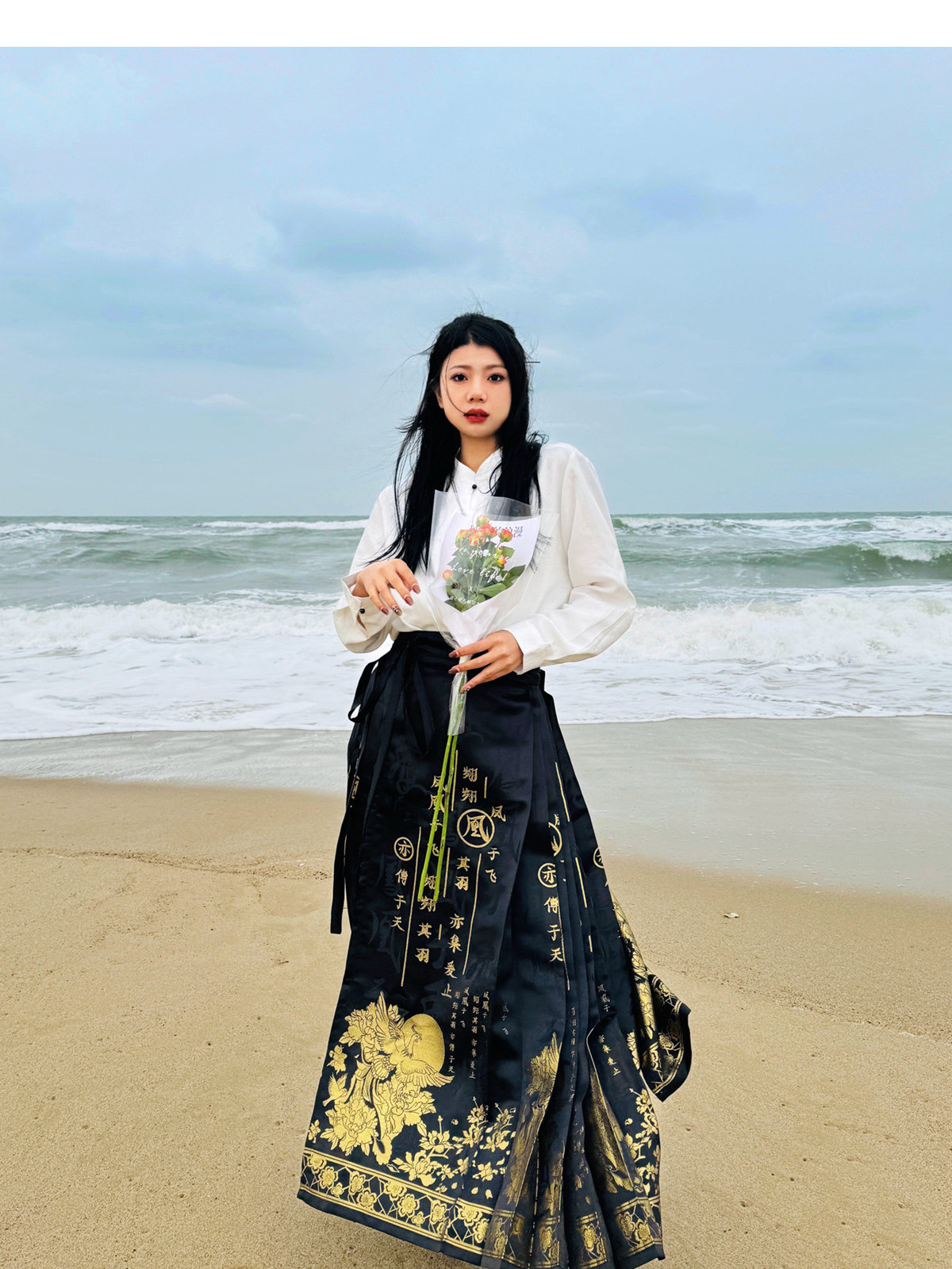 китайский костюм 梦唐记凤凰于飞原创大码汉服胖mm冬季200斤大码马面裙文字织金