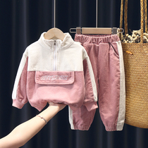 Female baby autumn suit 2021 new foreign style spring and autumn girls corduroy two-piece Korean version of fashionable children