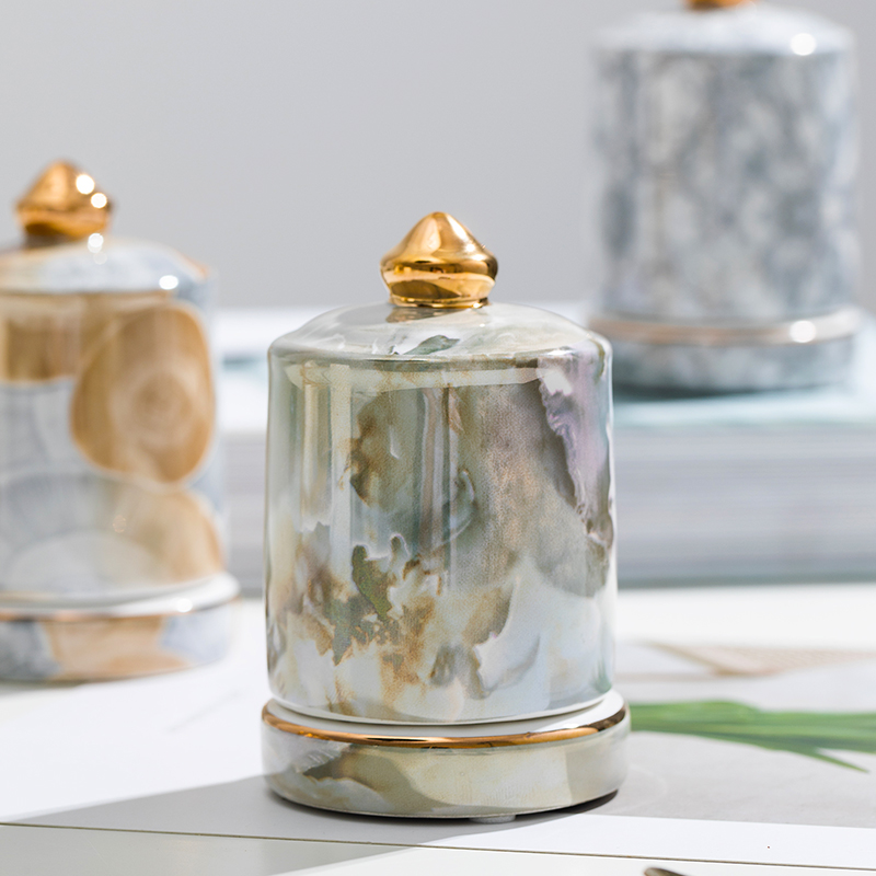 Light luxury Nordic ins creative European ceramic toothpick tube household dental floss cotton stick tube high-end hotel toothpick box jar