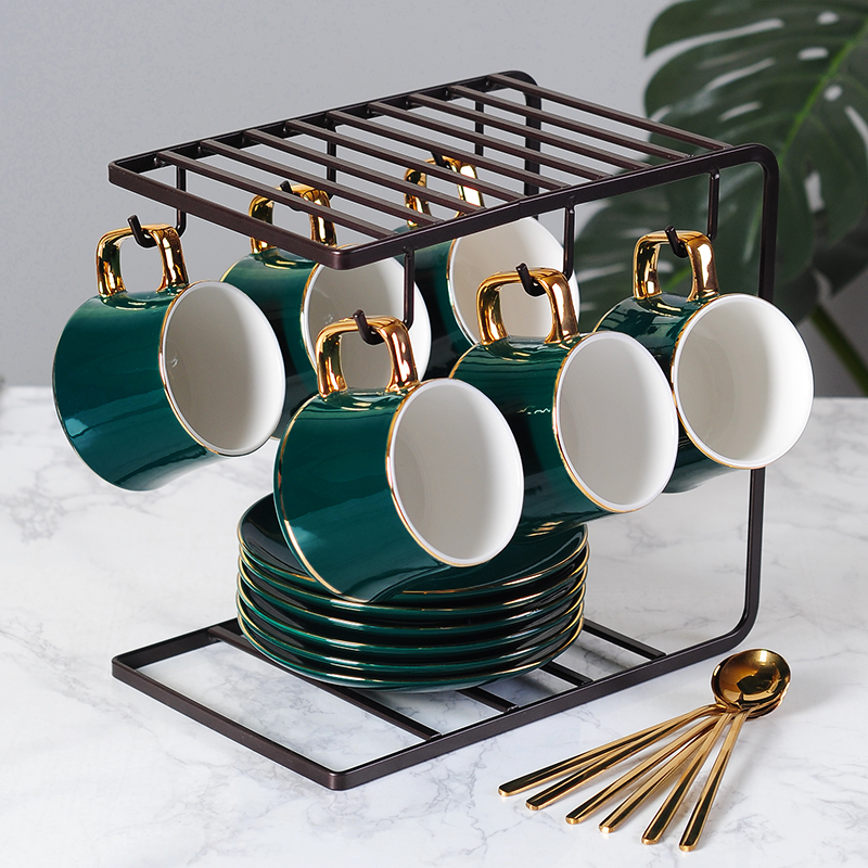 European-style small luxury gold-rimmed coffee cup and saucer set ceramic household afternoon tea tea set coffee utensils with cup holder