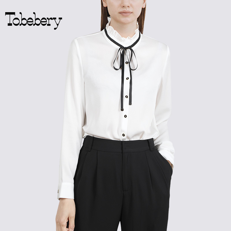 【Xiaowen Sisters X Shenzhen Tob】Autumn New Silky Satin Ruffled Collar Acetate Shirt