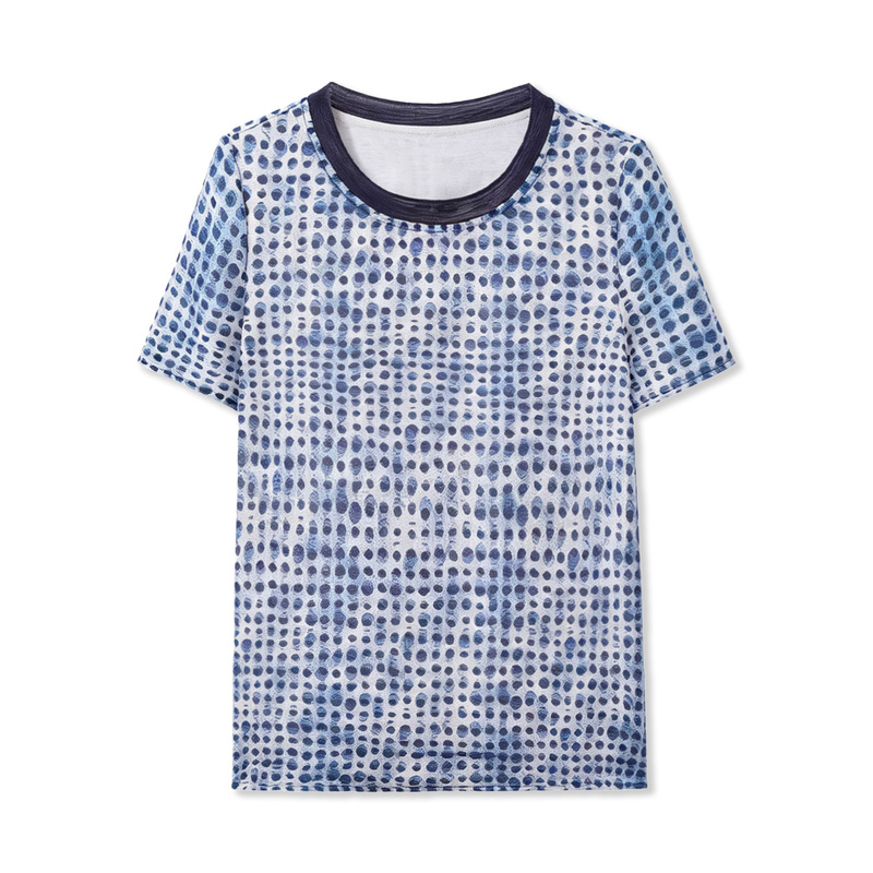 【Xiaowen Sisters X Shenzhen Tob】Lyocell Round-Neck Color-Block Polka Dot Regular Shoulder Short-Sleeve T-Shirt for Women, Youthful Fashion 【Xiaowen Sisters X Shenzhen Tob】Lyocell Round-Neck Color-Block Polka Dot Regular Shoulder Short-Sleeve T-Shirt for Women, Youthful Fashion