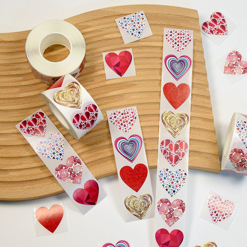 Heart-Shaped Roll Stickers ins Stylish and Beautiful Stickers for Journals, Handmade Crafts, Wedding, Birthday Decorations, Sealing, and Heart Stickers