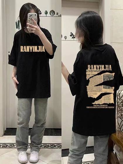 美式hiphop高街T恤女夏宽松大码慵懒风纯棉短袖ins潮牌情侣装上衣