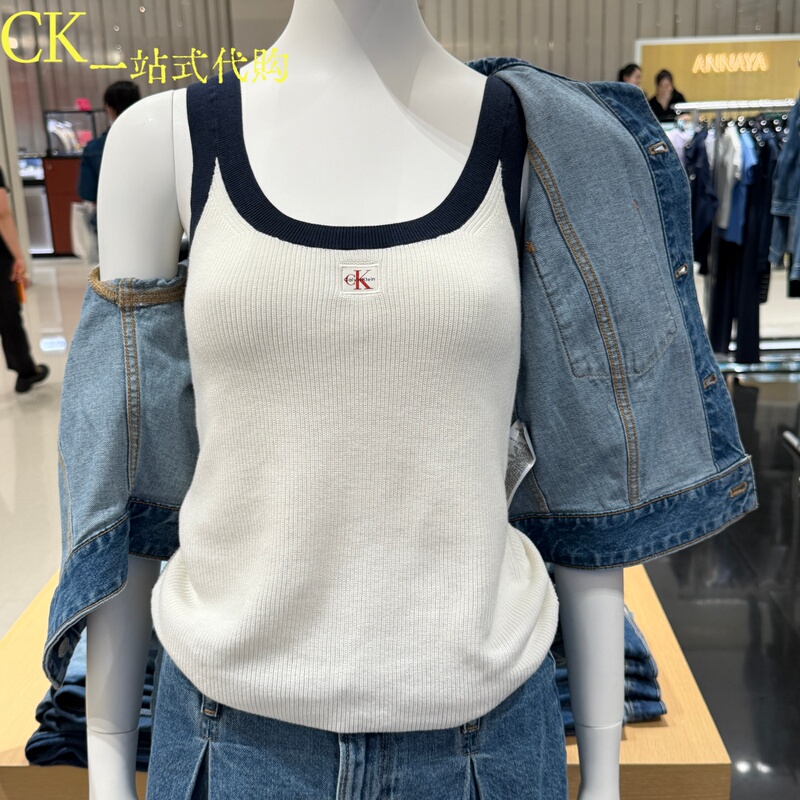 Calvin Klein/Ck Jeans2026 Summer Women's Classic Contrasting Color Slim-Fit Knitted Vest 47G307G