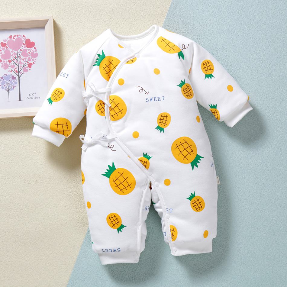 Baby cotton sweatshirt with thickened overstretched skinless lace with newborn cotton sweatpants baby climbing suit pure cotton one-piece suit