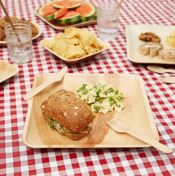 Palm Leaf Bowls and Plates, Disposable Tableware, Environmentally Friendly and Biodegradable, Hotel Plates, Square and Round Plates, Bamboo Cutlery, Forks, Spoons for Food