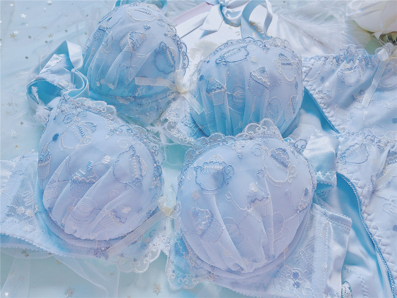 Lolita afternoon tea cupcake Japanese cute girl underwear Exquisite cake teapot embroidery bra set