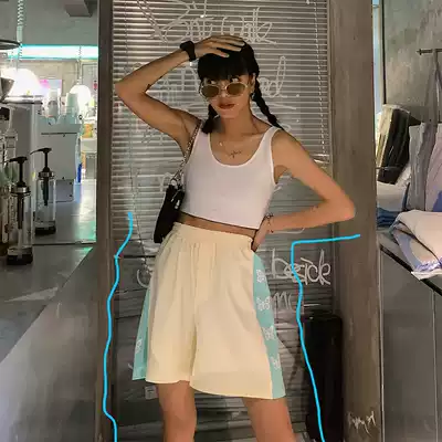 Spot BLACK homemade shorts women 2021 summer loose straight waist waist sports ins tide butterfly print bf wind