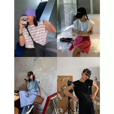 BLACK homemade multi-color wide-shouldered vest women's 2021 summer new ins tide loose shoulder pads sleeveless outer wear