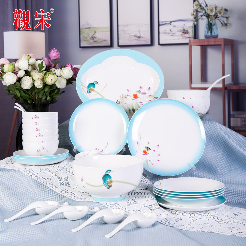 The View of song View song ipads China jingdezhen lotus small pure and fresh and Chinese style household ceramics tableware Chinese dishes suit