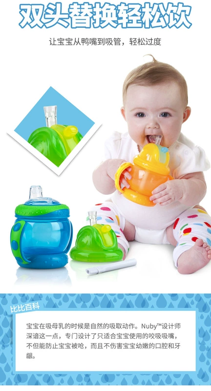 Nuby Nuby 240ML cầm hai tai cho bé tập uống cốc, cốc mỏ vịt cho bé, cốc một và cốc hai nước - Cup / Table ware / mài / Phụ kiện