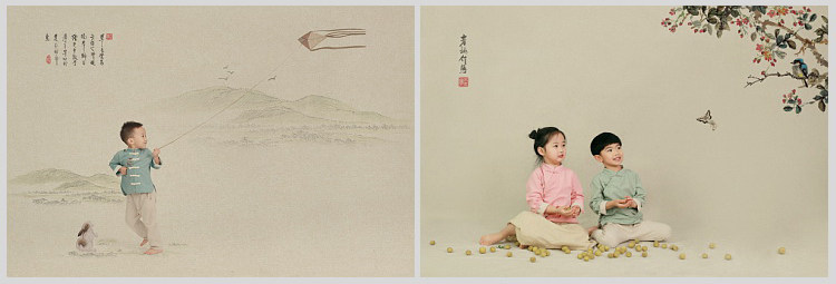 【S480】中国风可爱儿童工笔画PSD素材