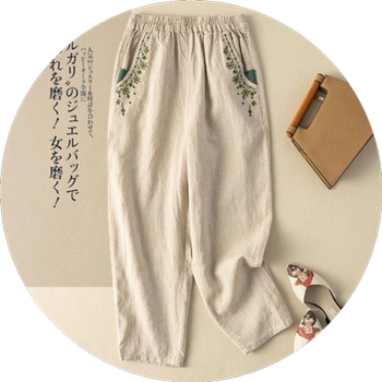 ສີແຂງ retro embroidered carrot pants pants summer ຂອງແມ່ຍິງເກົ້າຈຸດ