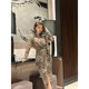 XULU ຕົ້ນສະບັບນໍາເຂົ້າ leopard print skirt fashionable temperament slim ແອວສູງຫນຶ່ງສິ້ນ strappy lapel dress
