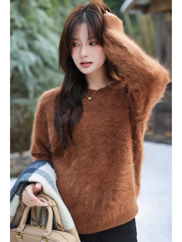 903 “Luxurious” Small Fur-Like Cashmere Brushed Sweater, New Warm Autumn Color, Light and Soft, Pressure-Free, Slimming Round Neck Sweater