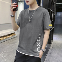 2020 new short sleeve mens T-shirt cotton Korean version of the trend ins half sleeve loose trendy brand mens base shirt shirt