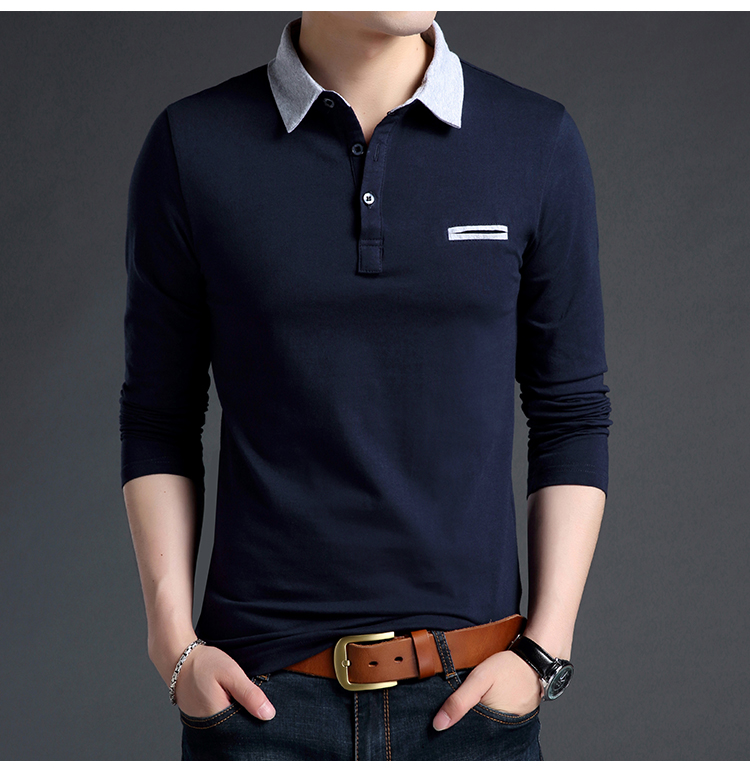 Qiuyi nam cộng với nhung ấm trung niên cha mùa thu áo thun cotton dài tay với ve áo cỡ lớn áo polo áo thun nam dài tay
