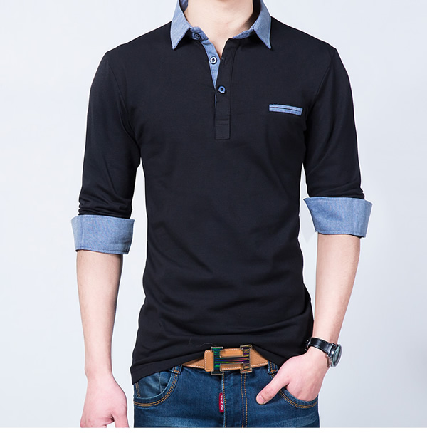 Áo sơ mi nam mùa thu rộng, áo thun dài tay mùa thu cộng với quần áo cotton nhung có áo polo ve áo cộng với size to béo áo thun 3 lỗ nam