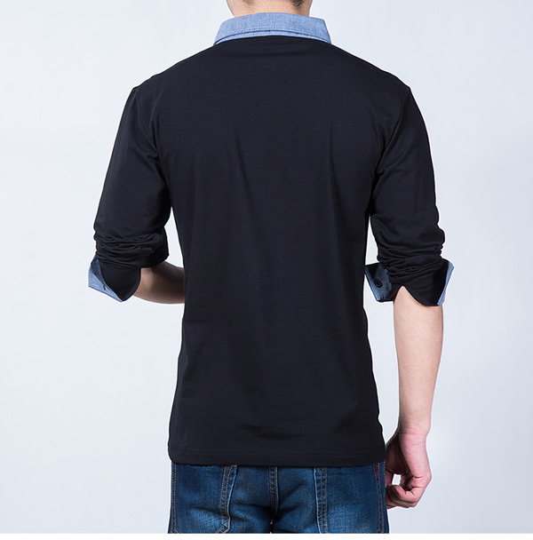 Áo sơ mi nam mùa thu rộng, áo thun dài tay mùa thu cộng với quần áo cotton nhung có áo polo ve áo cộng với size to béo áo thun 3 lỗ nam
