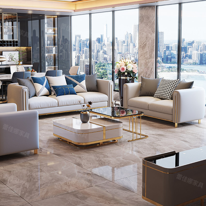 Postmodern light lavish real leather sofa port style decent board room designer living-room American light extravagant sofa light and luxurious