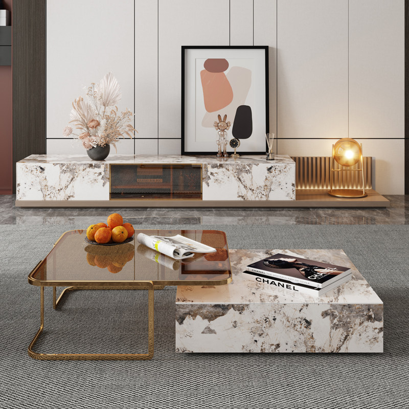 Italian Light Extravagant Tea Table Modern Minima Small Family Rock Plate Tea Table TV Cabinet Composition Nordic Pole Minimalist Cabinet Wall Cabinet