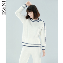 IIZZINI pyjamas woman winter long sleeves soft cotton warm and thickened minimalist long pants white home suit suit