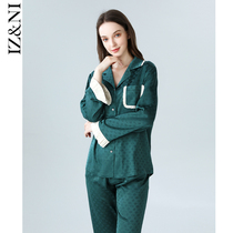 IIZZINI Original 2022 Pajamas Woman Spring Autumn Long Sleeve Ice Silk Peacock Green Dark Tattoo Lavish Home Suit Suit
