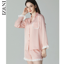 IIZZINI 2022 Pyjamas Women Spring Summer Long Sleeve Ice Silk Dark Tattoo Air Conditioning House Small Crowdshorts Home Suit Suit